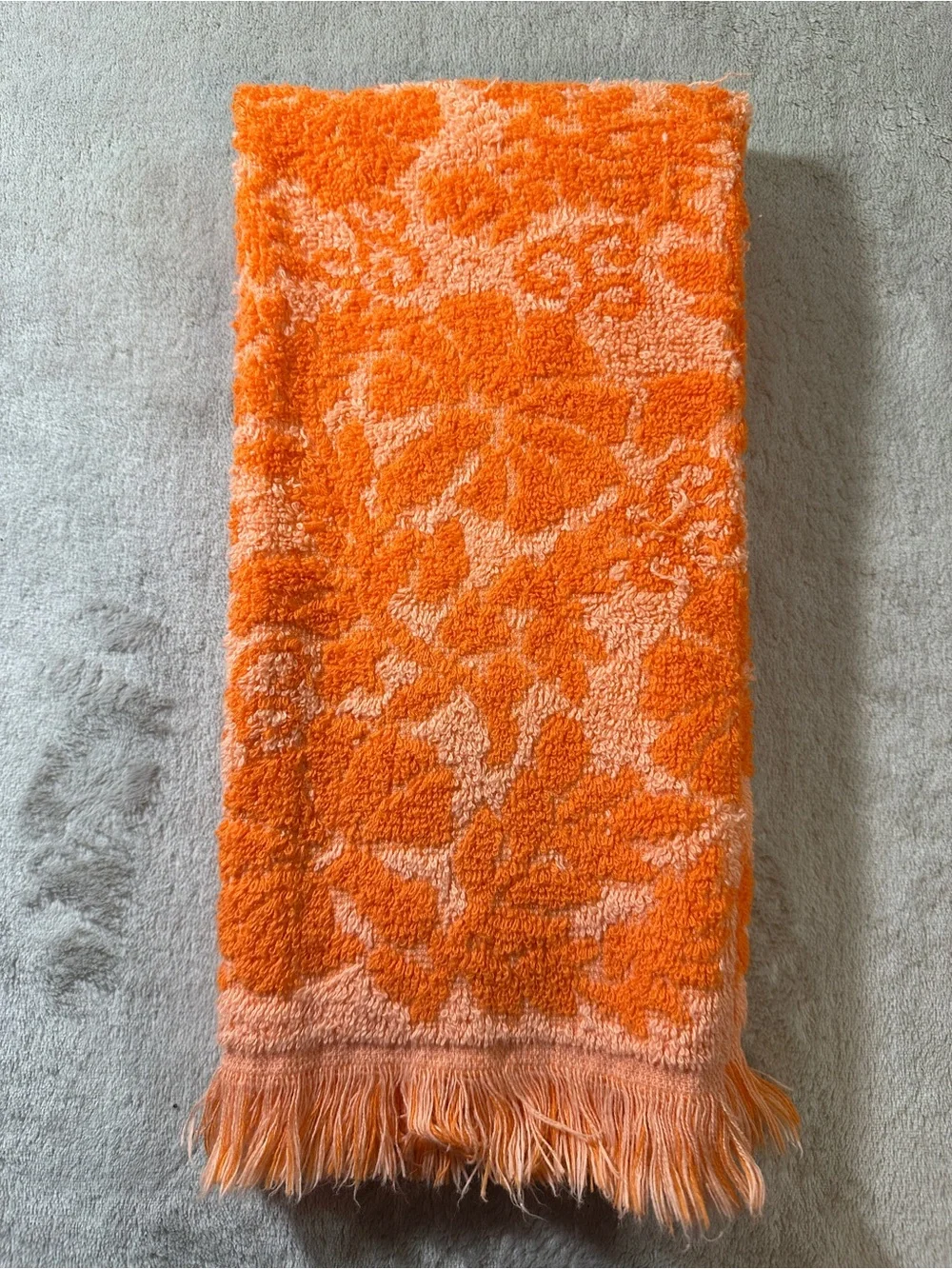 Cannon Monticello 15x2 Orange Peach Floral Fringed Cotton Hand Towel Vintage